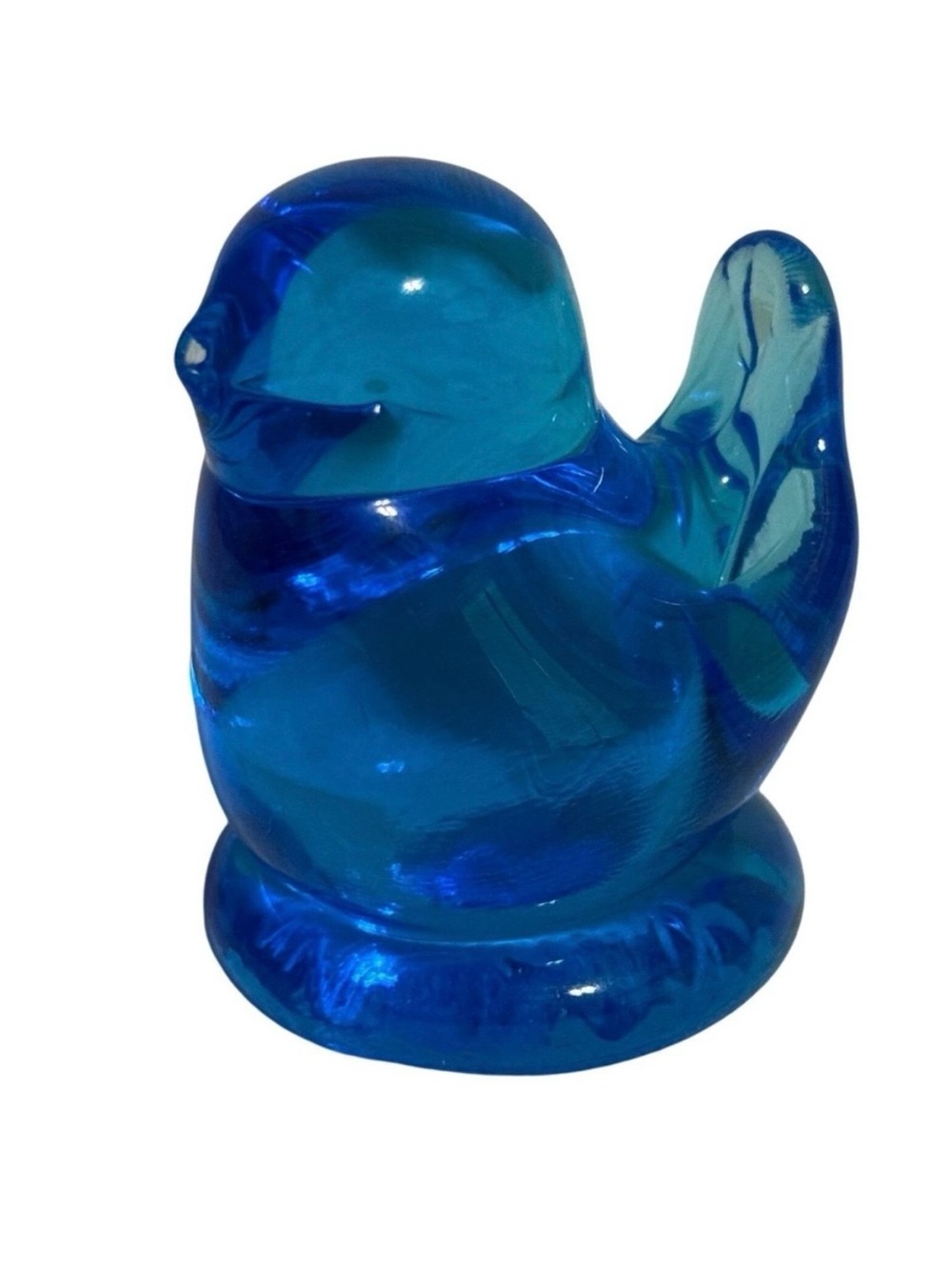 Vintage 1996 Leo Ward Signed Blue Bird of Happiness Hand Blown Glass Figurine
